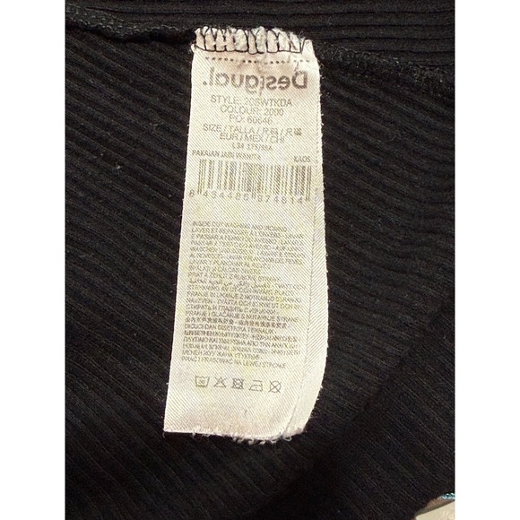 Desigual Black Ribbed Mock Neck Long Sleeve Floral Women's Top Size L Artsy - Picture 8 of 11